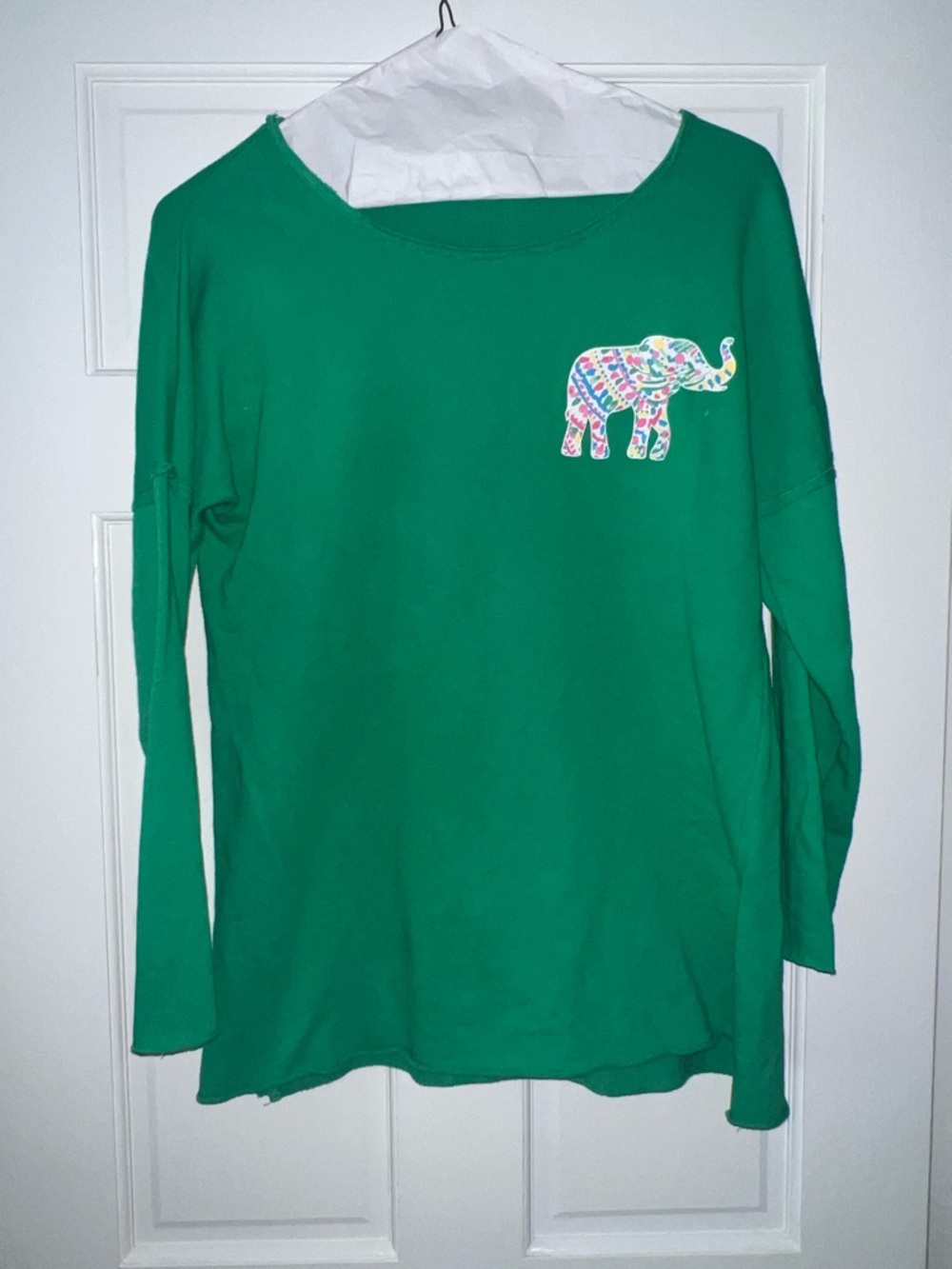 crown & ivy Green Long-Sleeve Tee with Colorful Elephant Patch